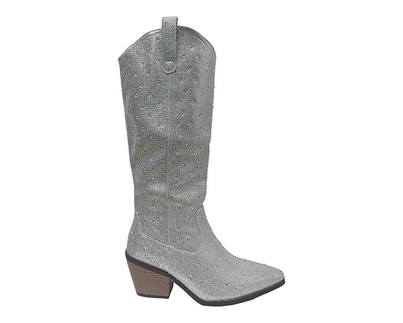 All Over Rhinestone Calf Length Zip Boots - Boots - British D'sire