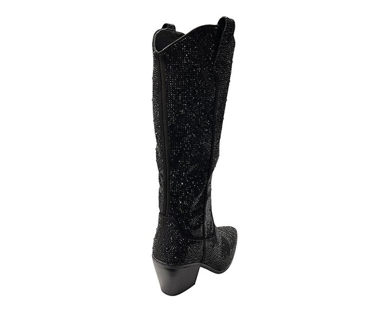 All Over Rhinestone Calf Length Zip Boots - Boots - British D'sire