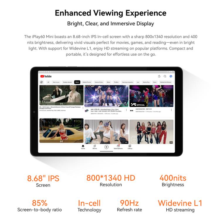 ALLDOCUBE iPlay 60 mini 4G LTE Tablet PC, 4GB+64GB, 8.68 inch Android 15 Unisoc T606 Octa Core Support Dual SIM (Grey) - British D'sire