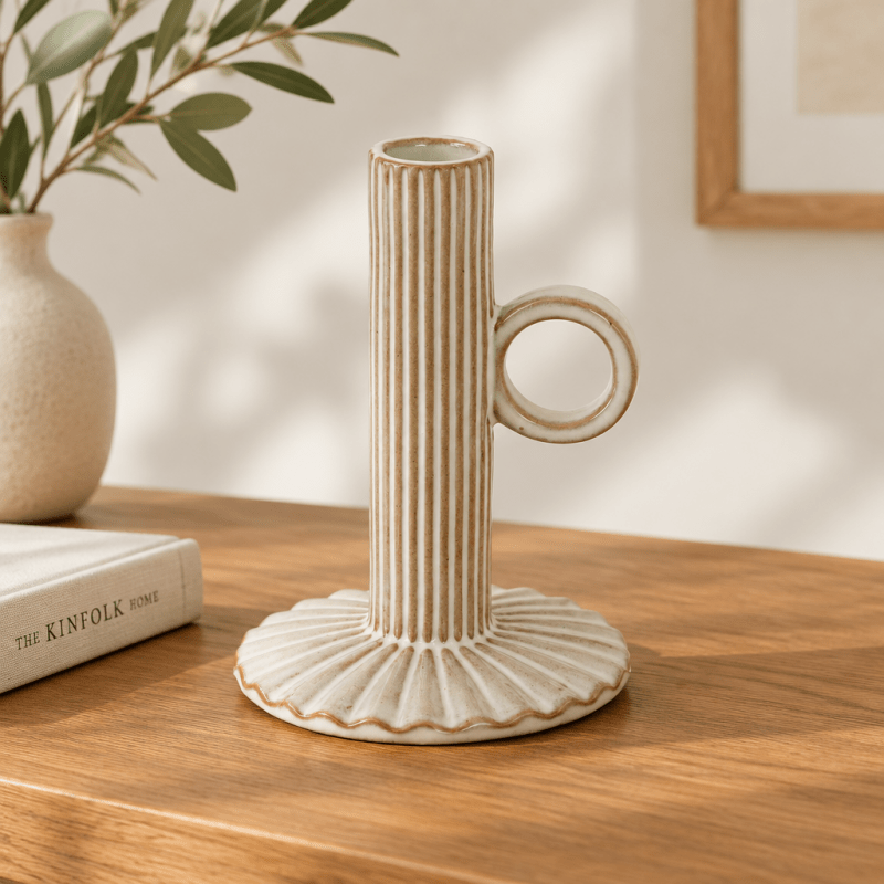 Alora Ceramic Taper Candle Holder With Handle - Candle Holders - British D'sire