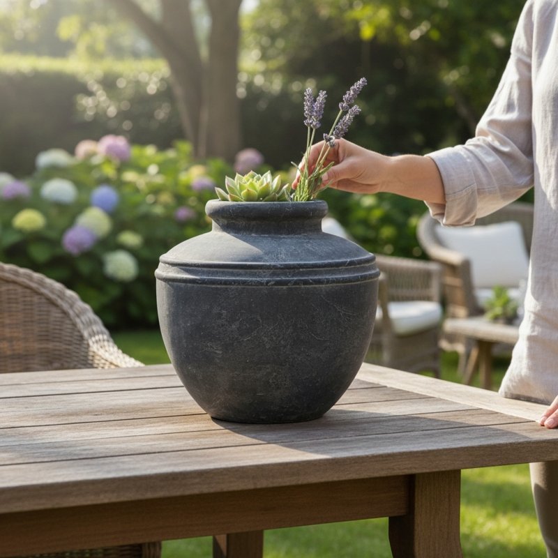 Amalfi Large Grey Water Pot Decorative Home Accessory - Plant Pot - British D'sire