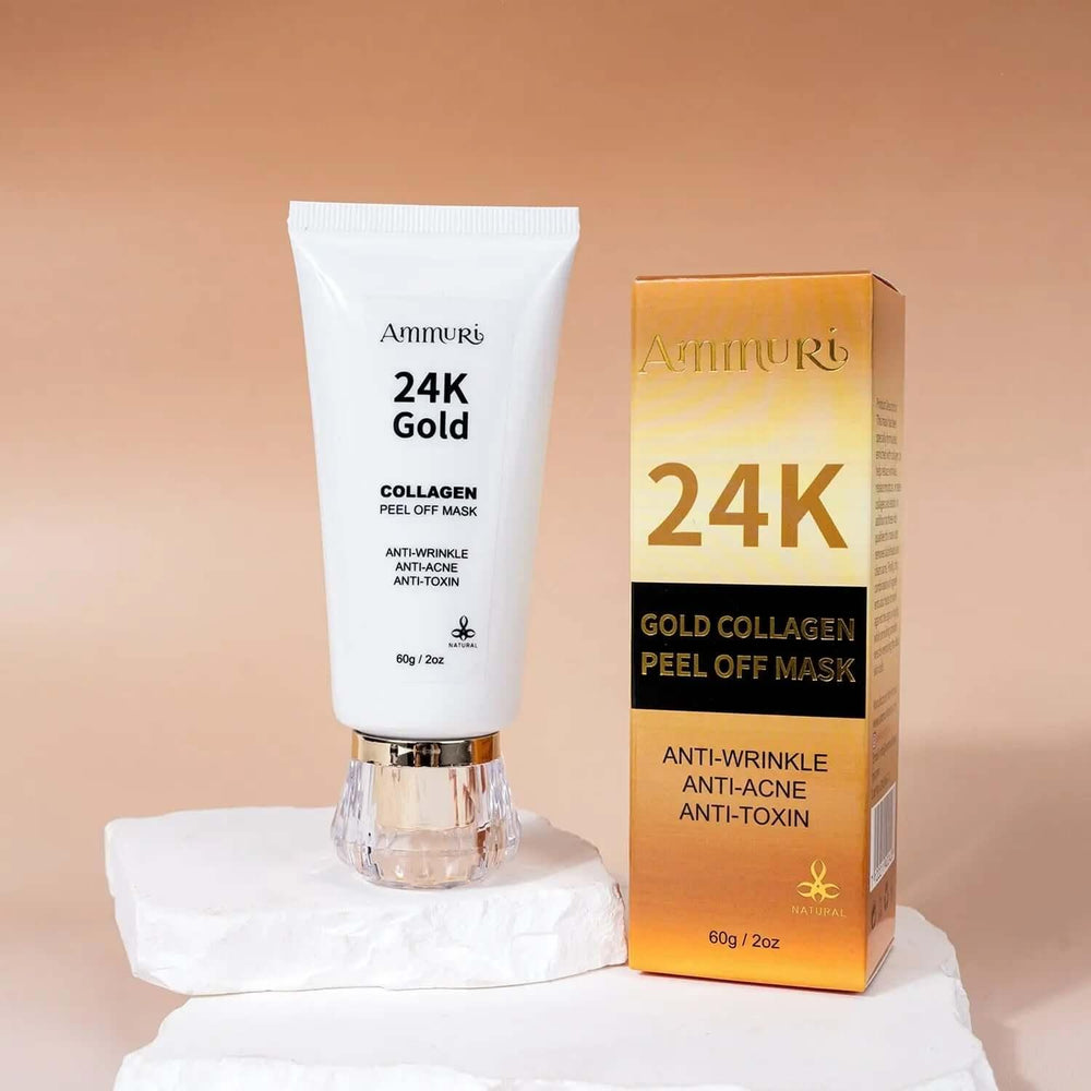 Ammuri Skincare 24K gold collagen face mask peel off mask tube and gold box packaging