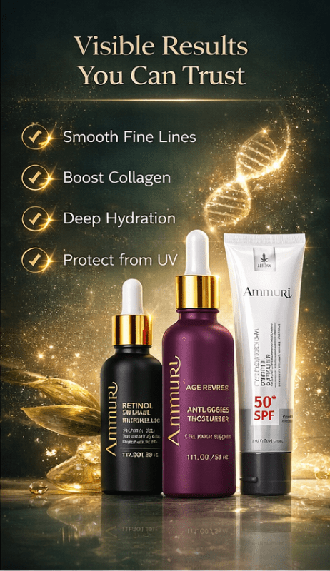 Ammuri Anti Ageing Set Retinol Collagen Serum + SPF 50 Cream Wrinkle Repair Glow - Anti Ageing Face Serum - British D'sire