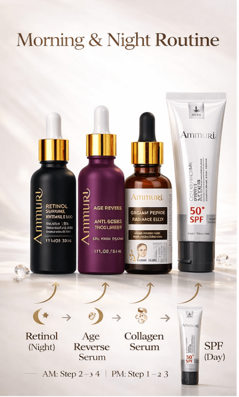 Ammuri Anti Ageing Set Retinol Collagen Serum + SPF 50 Cream Wrinkle Repair Glow - Anti Ageing Face Serum - British D'sire