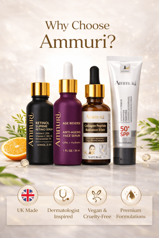 Ammuri Anti Ageing Set Retinol Collagen Serum + SPF 50 Cream Wrinkle Repair Glow - Anti Ageing Face Serum - British D'sire