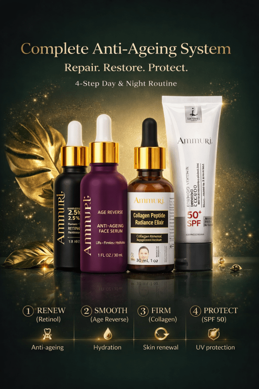 Ammuri Anti Ageing Set Retinol Collagen Serum + SPF 50 Cream Wrinkle Repair Glow - Anti Ageing Face Serum - British D'sire