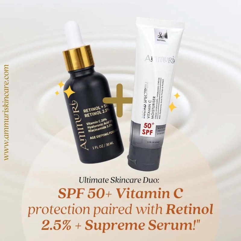 Ammuri Anti - Aging Retinol Serum & SPF 50 Vitamin C Moisturizer Set for Radiant Skin - Ammuri Anti - Aging Retinol Serum & SPF 50 Vitamin C Moisturizer - British D'sire