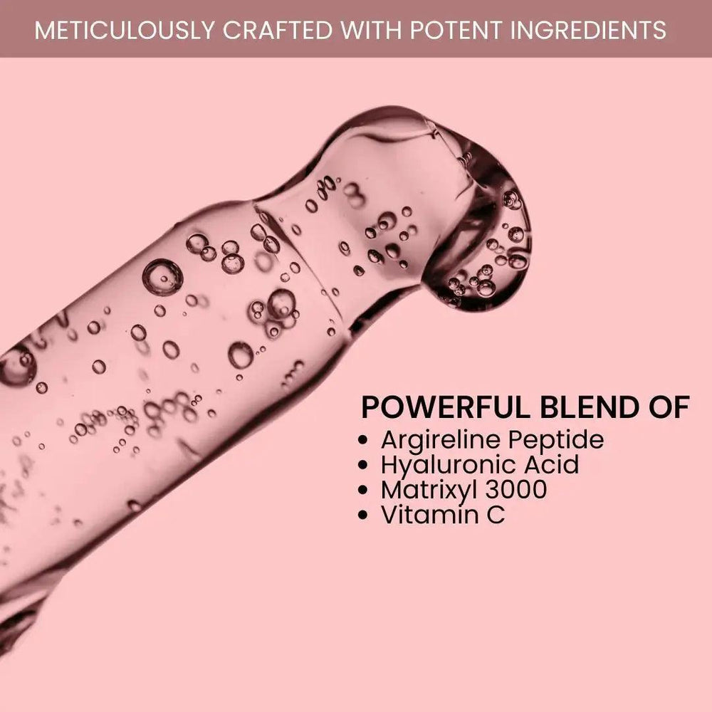 Ammuri Botox Serum UK showing close-up of clear serum drop with Argireline peptide and Matrixyl 3000
