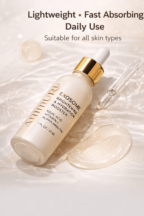 Ammuri Exosome Booster Serum – Brightening & Hydration Booster with Kojic Acid, Vitamin C & Alpha Arbutin | Fades Dark Spots, Evens Skin Tone & Boosts Radiance | For Face & Body – 30ml - WHITENING Lightening Serum - British D'sire
