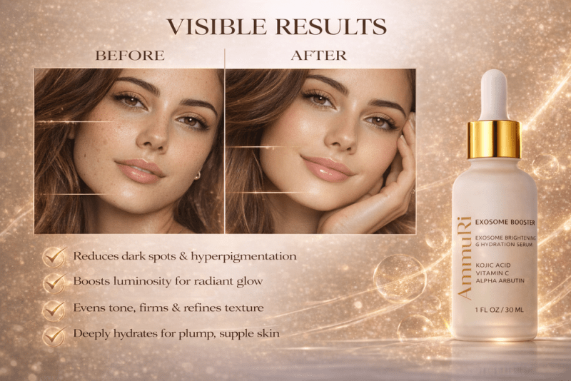 Ammuri Exosome Booster Serum – Brightening & Hydration Booster with Kojic Acid, Vitamin C & Alpha Arbutin | Fades Dark Spots, Evens Skin Tone & Boosts Radiance | For Face & Body – 30ml - WHITENING Lightening Serum - British D'sire