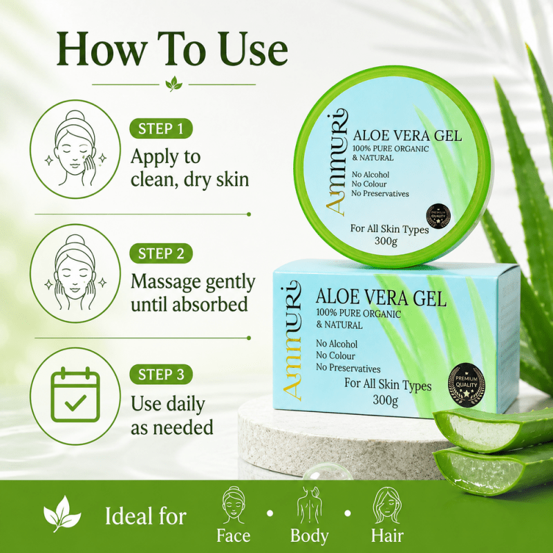 Ammuri Pure Aloe Vera Gel Natural Moisturizer Skin Psoriasis Treatment - Aloe Vera Gel - British D'sire