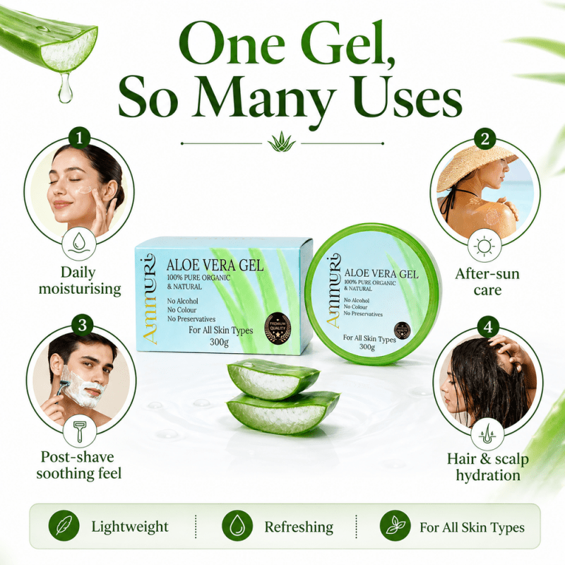 Ammuri Pure Aloe Vera Gel Natural Moisturizer Skin Psoriasis Treatment - Aloe Vera Gel - British D'sire