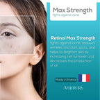 Ammuri retinol 5 serum displayed on a model showcasing improved skin with reduced acne and wrinkles