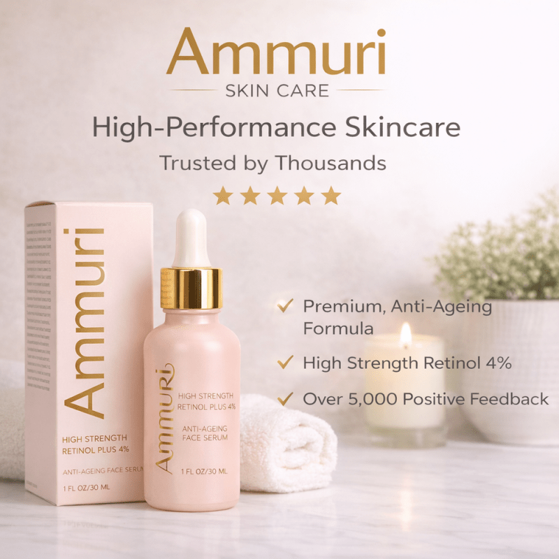 Ammuri Retinol Serum 4% High Strength - Advanced Anti - Aging & Skin Transformation - Retinol Face Serum High Volume - British D'sire