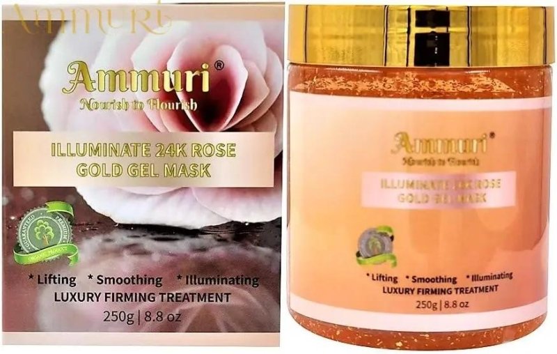 Ammuri Rose Clay 24K Gold Gel Face Mask – Pink Clay with Collagen, Niacinamide & Hyaluronic Acid – Hydrating, Pore Minimizer & Anti - Ageing Skincare, 250g - Ammuri Rose Clay 24K Gold Gel Face Mask - British D'sire