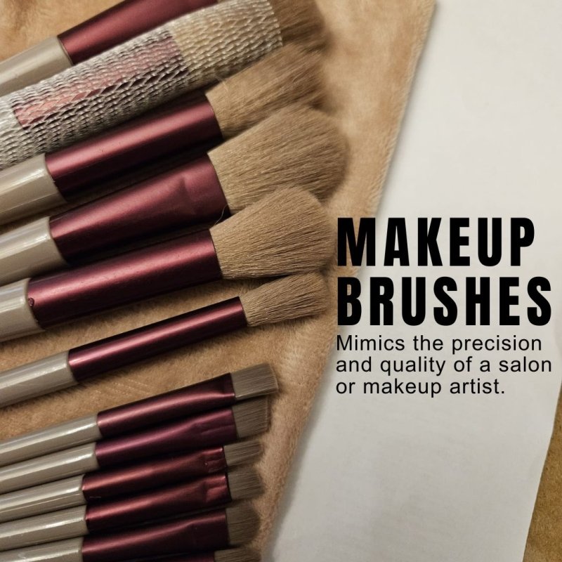 Ammuri Skincare 13 - Piece Professional Vegan Makeup Brush Set with Pine & Burgundy Finish and Travel Pouch - British D'sire