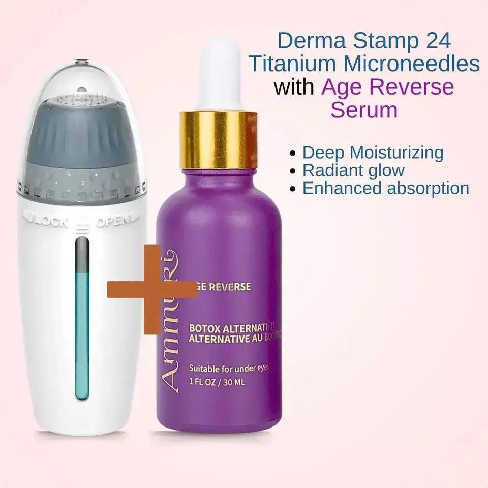 Adjustable 0-1.5mm Derma Stamp 24 Titanium Microneedles Includes Age Reverse Serum - Ammuri Skincare