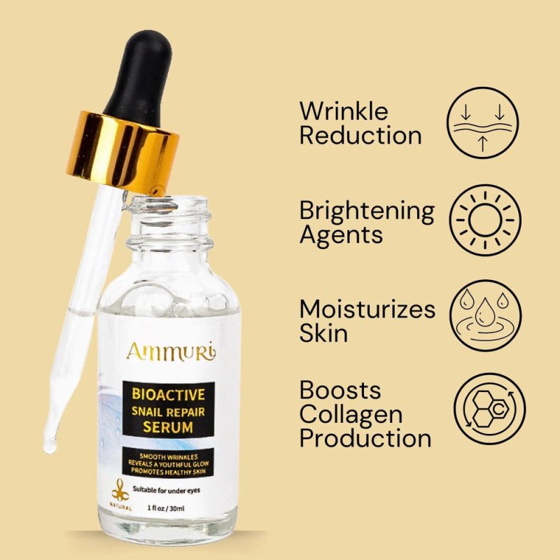 Ammuri Snail Repair Serum | Hydrating & Collagen Boosting - AMMURI BIOACTIVE SNAIL REPAIR SERUM 87% Organic Anti Ageing Face Serum - British D'sire