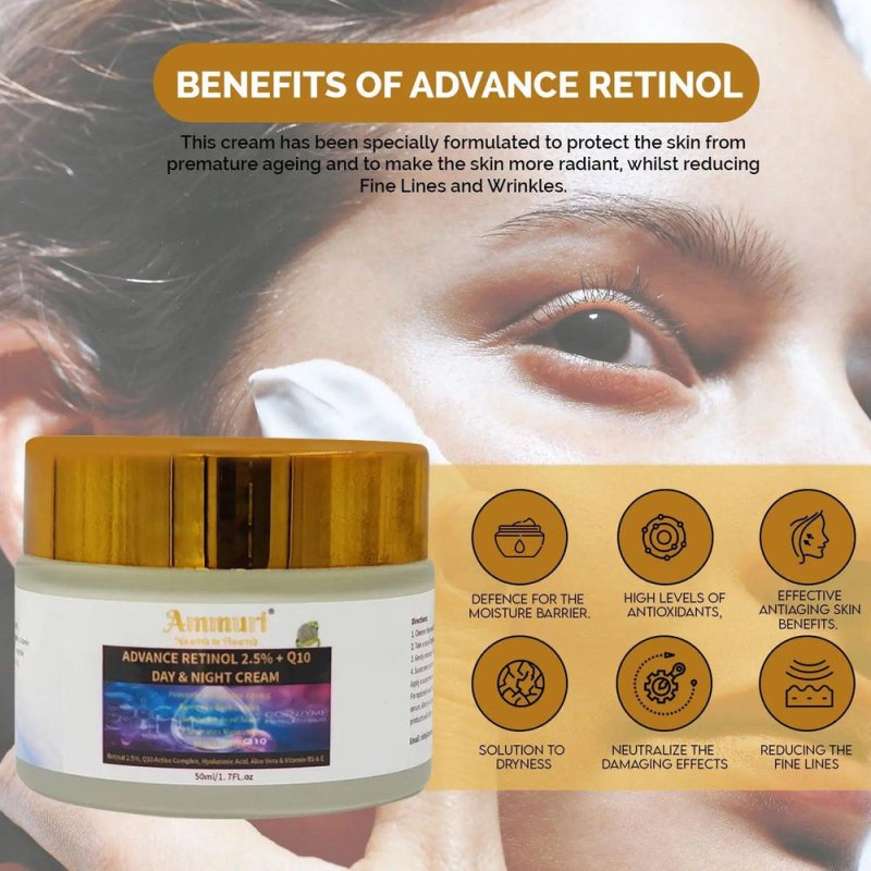 Ammuri Unlock Timeless Beauty with Ammuri Retinol Q10 Face Cream+ Advance Retinol 2.5% - ADVANCE RETINOL 2.5% + Q10, DAY & NIGHT CREAM - British D'sire