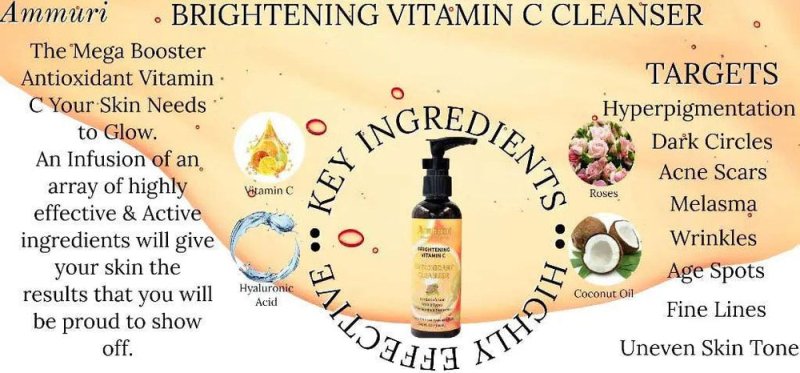 AMMURI Vitamin C Cleanser Radiance, Defy Age, fades sun damage, sunspots, and discoloration, refining and illuminating skin texture - Vitamin C Facial Cleanser - British D'sire