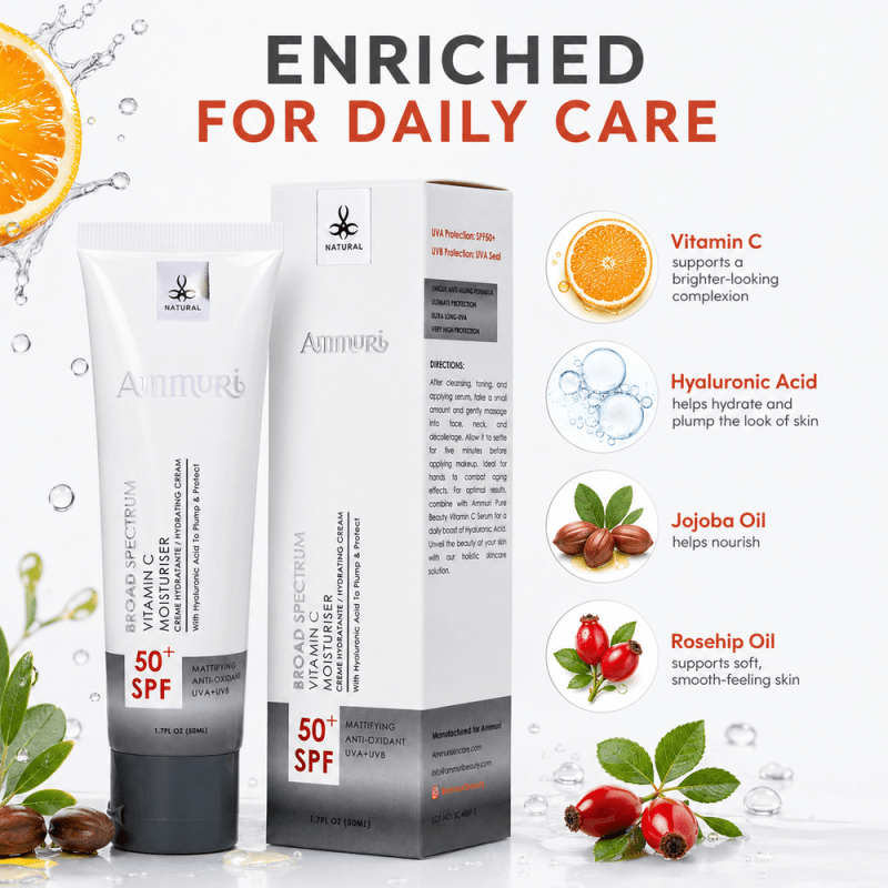 Ammuri Vitamin C Day Serum SPF50 - Hydrating, Anti-Ageing, Brightening, Sun Damage Repair, 50ml - SPF50 Moisturiser - British D'sire