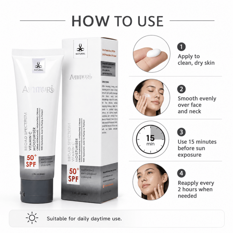 Ammuri Vitamin C Day Serum SPF50 - Hydrating, Anti-Ageing, Brightening, Sun Damage Repair, 50ml - SPF50 Moisturiser - British D'sire