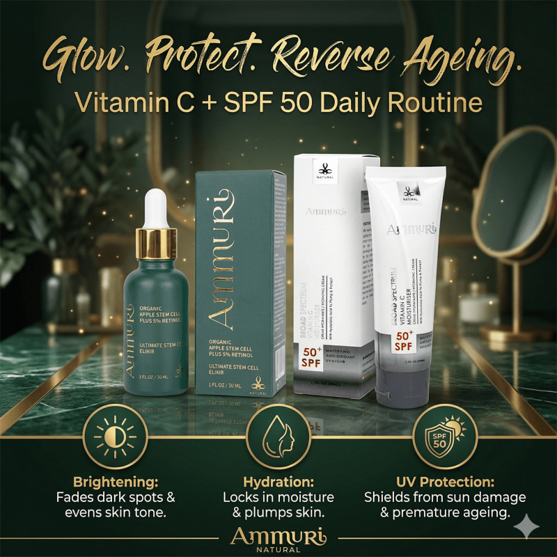 Ammuri Vitamin C Retinol Serum & SPF 50 Cream Brightening Skincare Routine Glow - Anti Ageing Face Serum - British D'sire