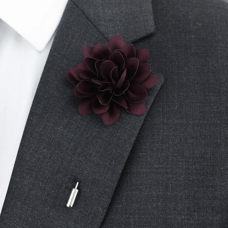 Amour Flower Lapel Pin, Burgundy - All Products - British D'sire