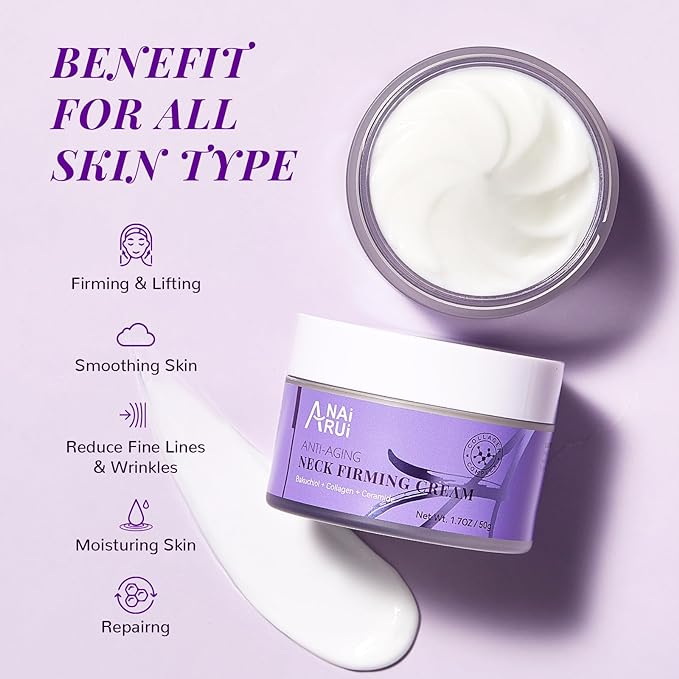 ANAiRUi Neck Firming Cream, Anti-Aging Moisturizer for Neck & Décolleté with Bakuchiol, Collagen & Ceramides, Skin Tightening Neck Cream, 50g - British D'sire Main image