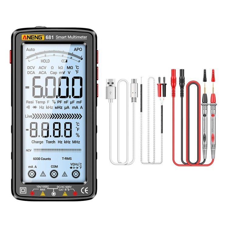 ANENG 681 LCD Digital Display Screen Smart Automatic Range Rechargeable Multimeter(Black) - British D'sire