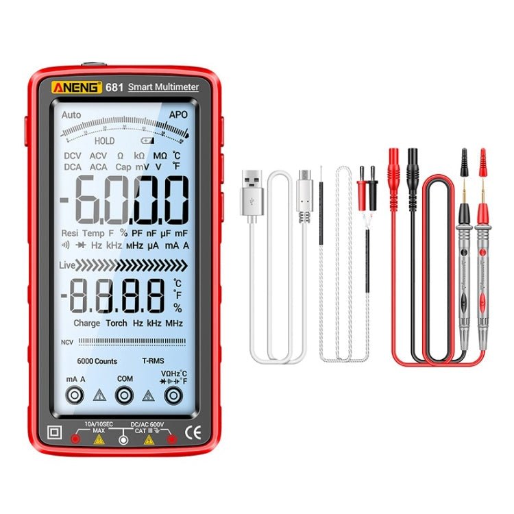 ANENG 681 LCD Digital Display Screen Smart Automatic Range Rechargeable Multimeter(Red) - British D'sire Main image