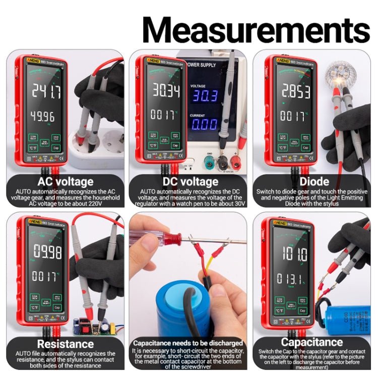 ANENG 683 Smart Touch Screen Automatic Range Rechargeable Multimeter(Black) - British D'sire