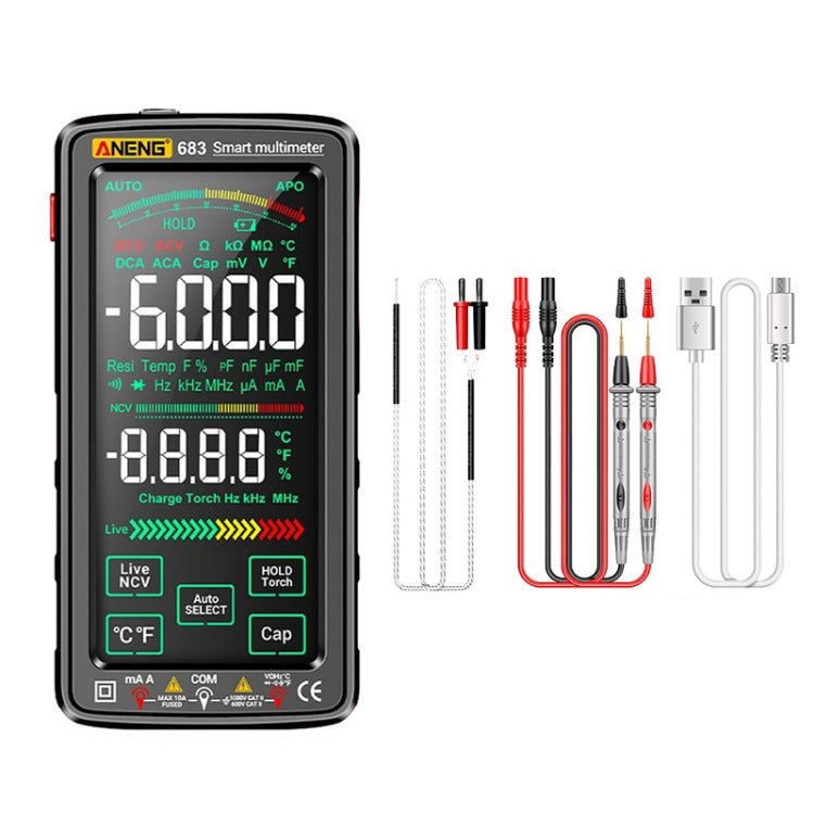 ANENG 683 Smart Touch Screen Automatic Range Rechargeable Multimeter(Black) - British D'sire Main image