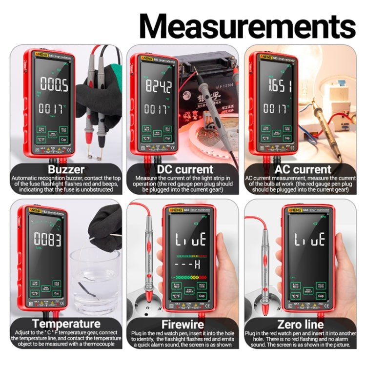 ANENG 683 Smart Touch Screen Automatic Range Rechargeable Multimeter(Red) - British D'sire