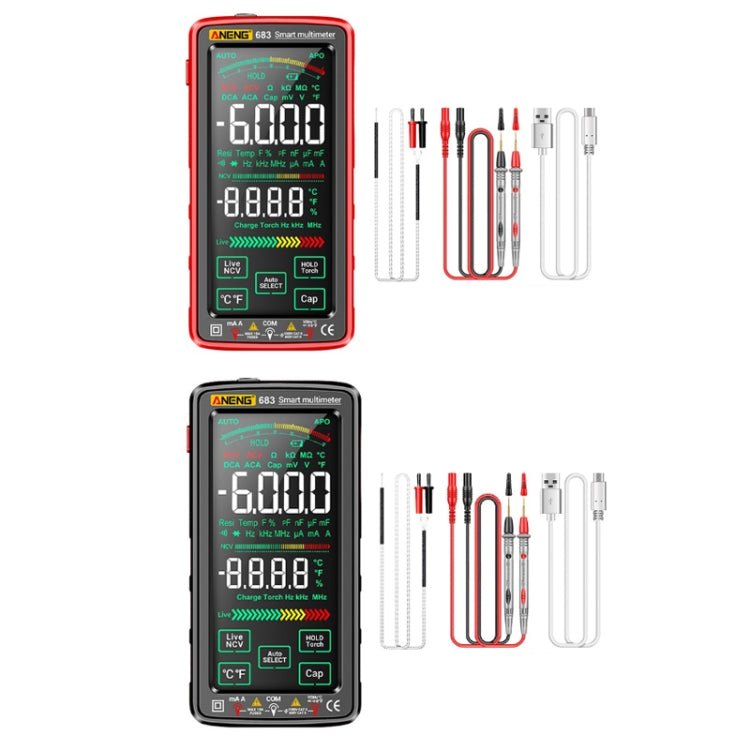 ANENG 683 Smart Touch Screen Automatic Range Rechargeable Multimeter(Red) - British D'sire