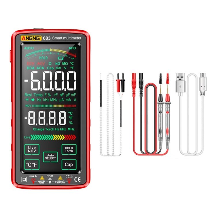 ANENG 683 Smart Touch Screen Automatic Range Rechargeable Multimeter(Red) - British D'sire