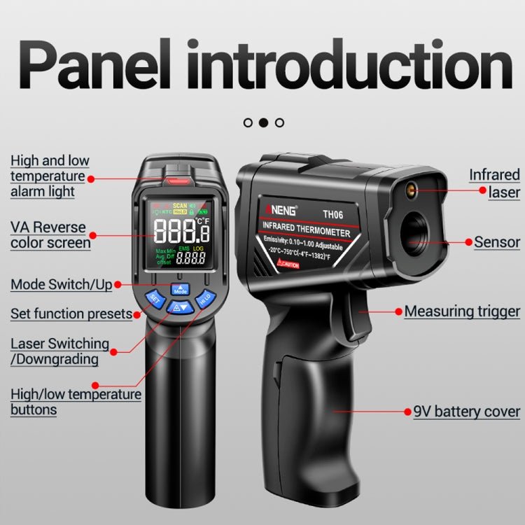 ANENG TH06 Oil Temperature High Precision Thermometer Laser Baking Infrared Water Thermometer(Black) - British D'sire