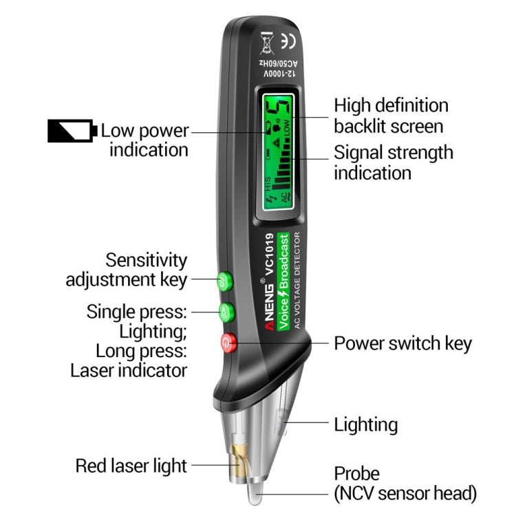ANENG VC1019 Non - Contact Induction Electric Pen High - Precision Line Detection Breakpoint Voice Test Pen(Black) - British D'sire