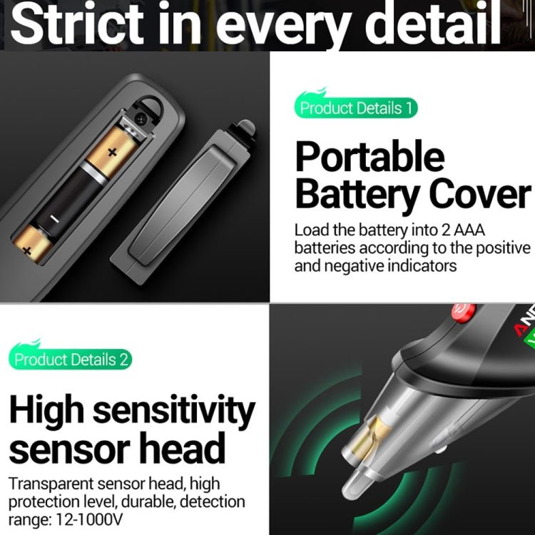 ANENG VC1019 Non - Contact Induction Electric Pen High - Precision Line Detection Breakpoint Voice Test Pen(Black) - British D'sire