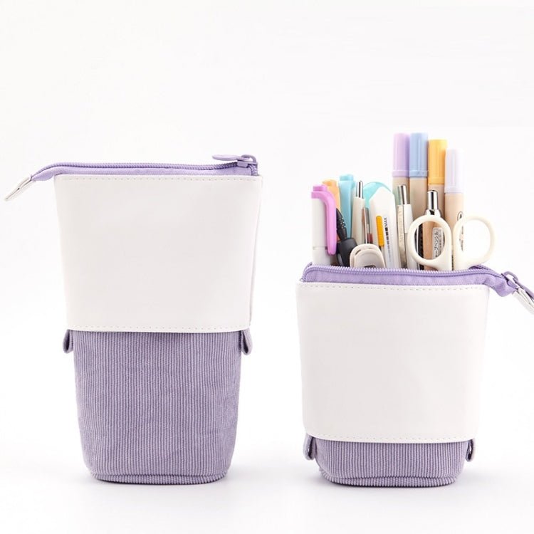 ANGOO Corduroy Retractable Drop - Down Pencil Case Student Stationery Storage Bag(Purple) - British D'sire