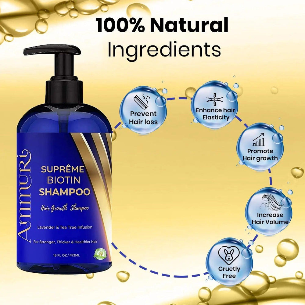 Ammuri Skincare biotin shampoo for thicker hair with natural ingredients and hair growth benefits
