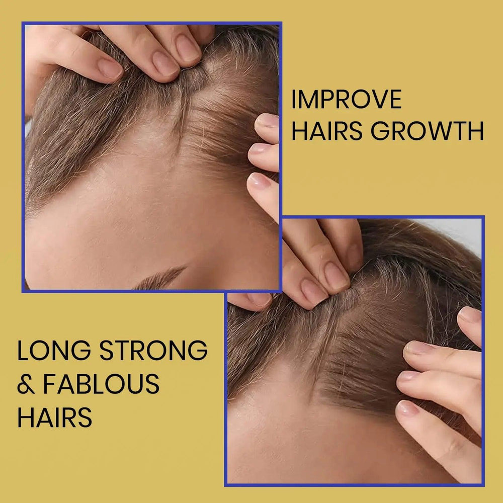 Ammuri Skincare biotin shampoo for thicker hair showing close-up scalp with improved hair growth