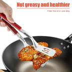 Anti-Scald Extended Handle Spatula Tongs, 11.6 Inch Multifunctional Stainless Steel Double Sided Shovel Clip Grill BBQ Clamp Spatula Food Flipping Cooking Tongs for Steak Fish Bread Burgers Pizza - British D'sire