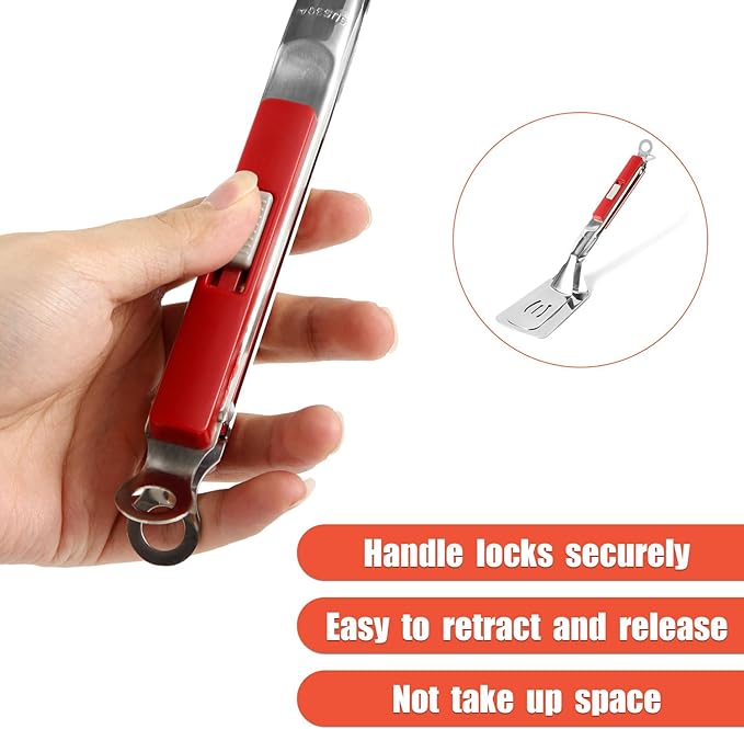 Anti-Scald Extended Handle Spatula Tongs, 11.6 Inch Multifunctional Stainless Steel Double Sided Shovel Clip Grill BBQ Clamp Spatula Food Flipping Cooking Tongs for Steak Fish Bread Burgers Pizza - British D'sire