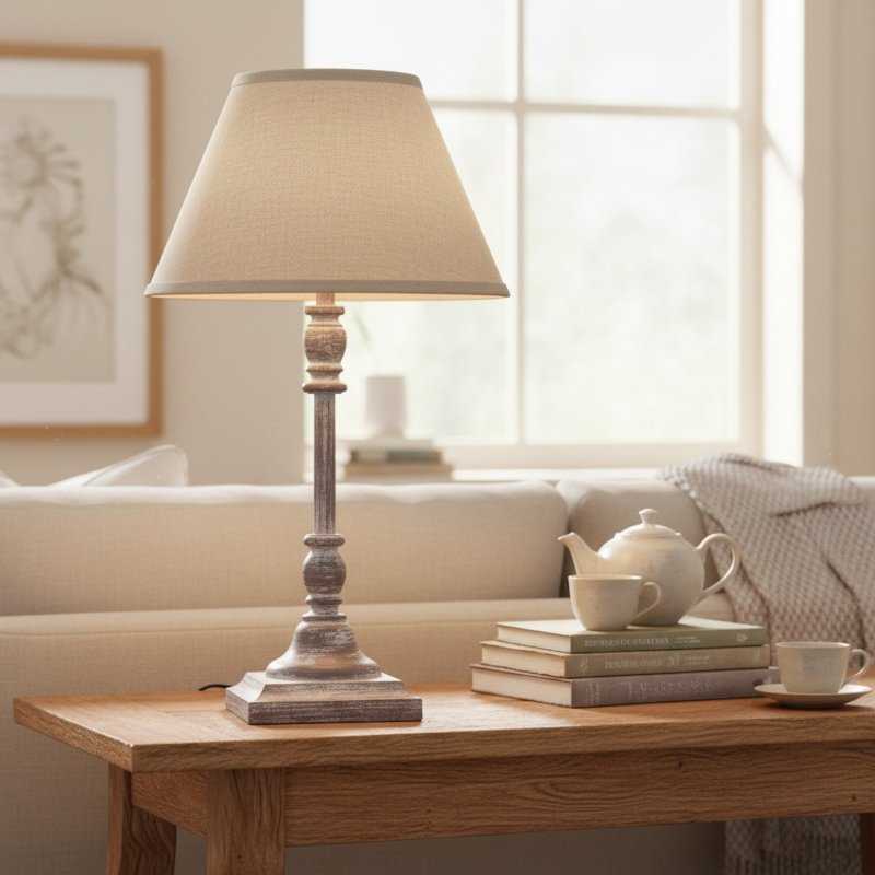 Antia Stem Table Lamp With Linen Shade - Lamps - British D'sire