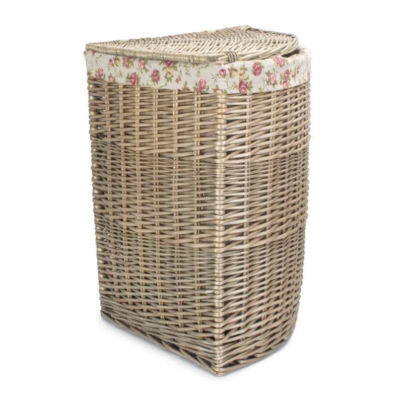 Antique Wash Corner Garden Rose Cotton Lined Laundry Basket - Laundry Baskets - British D'sire