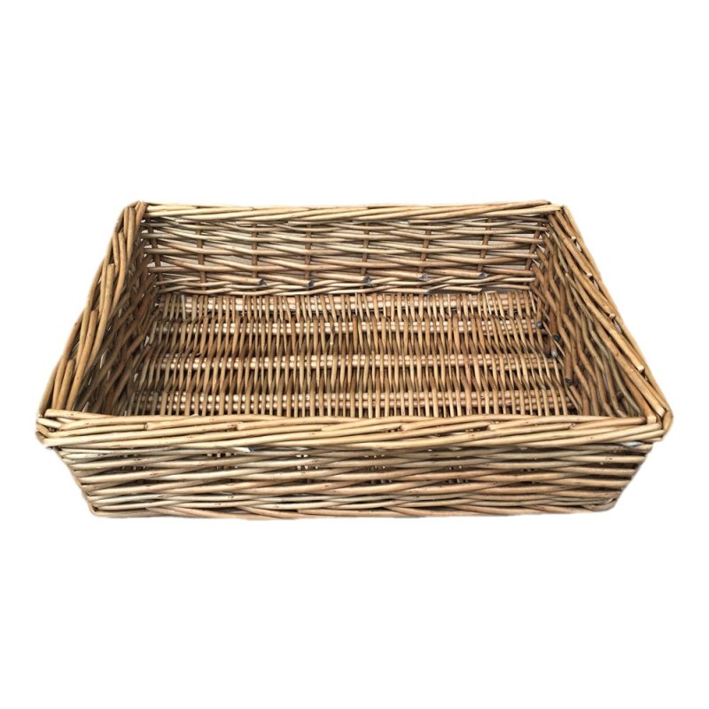 Antique Wash Rectangular Straight Sided Wicker Tray - Serving Tray - British D'sire
