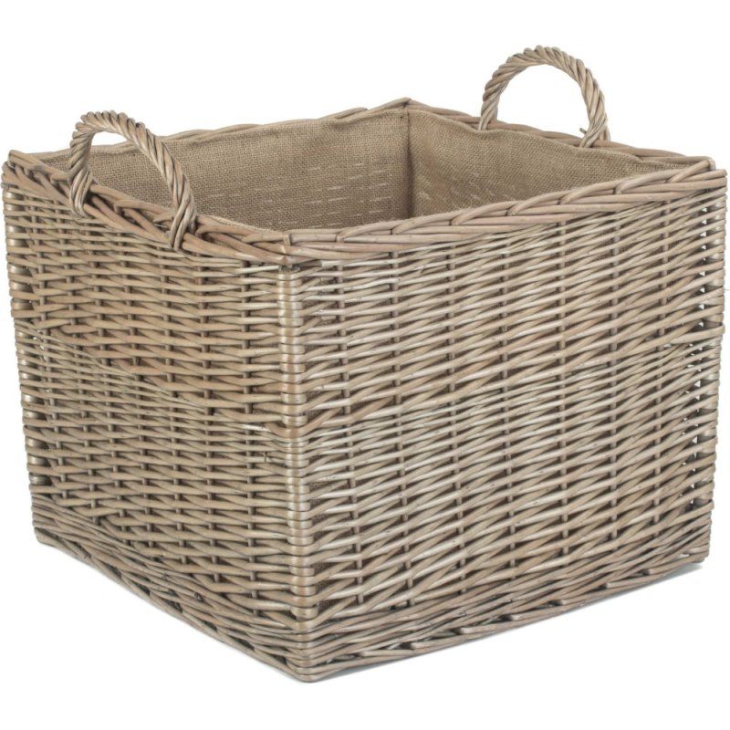 Antique Wash Square Hessian Lined Log Basket - Log Baskets - British D'sire