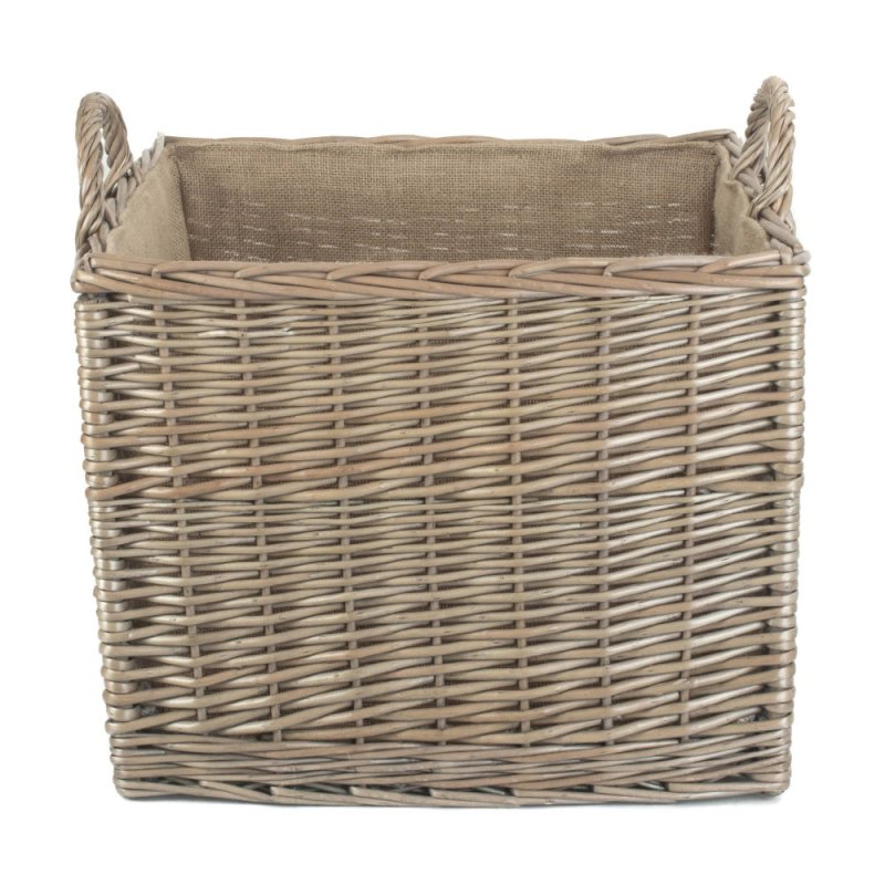 Antique Wash Square Hessian Lined Log Basket - Log Baskets - British D'sire