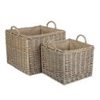 Antique Wash Square Hessian Lined Log Basket - Log Baskets - British D'sire